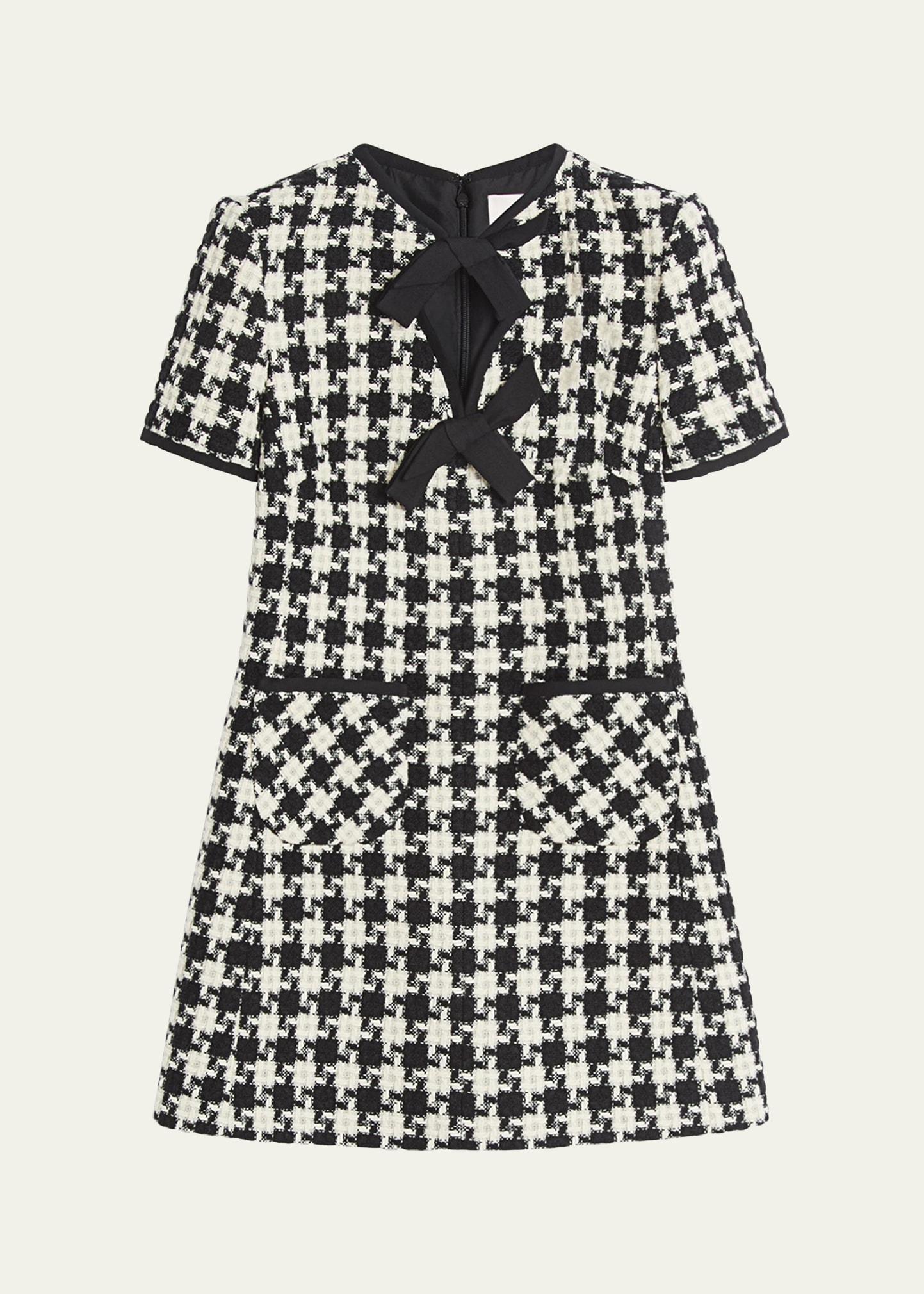 tweed houndstooth bow mini dress