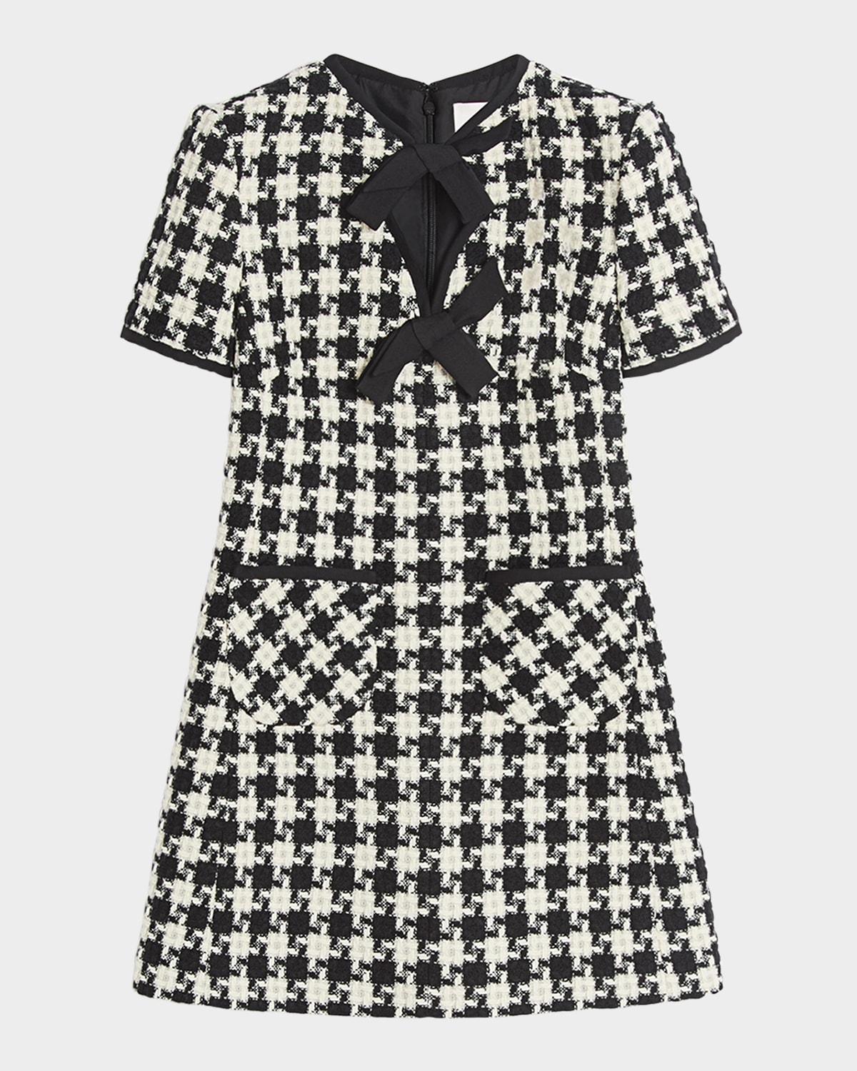 tweed houndstooth bow mini dress