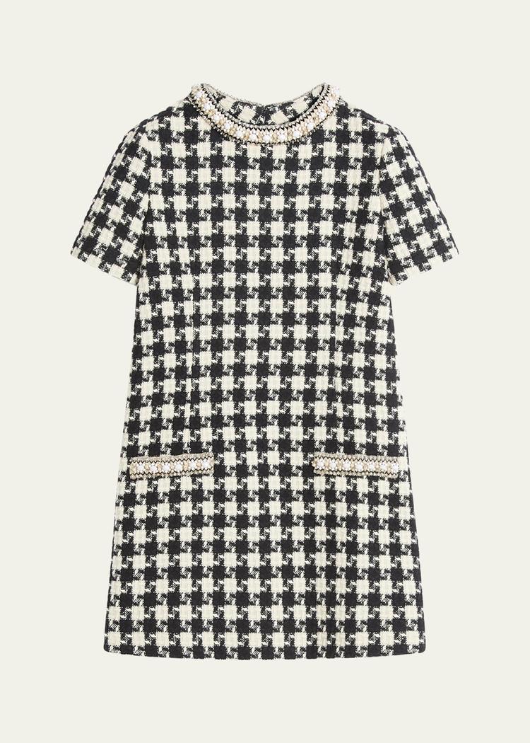 tweed houndstooth crystal mini dress