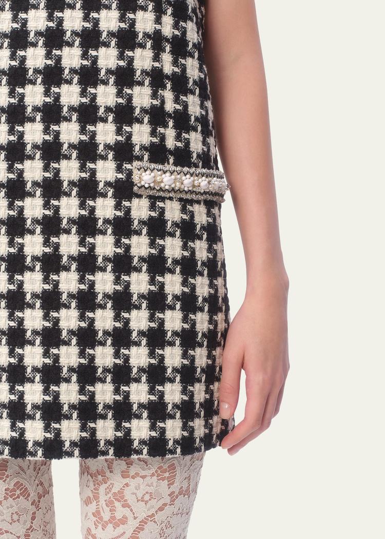 tweed houndstooth crystal mini dress