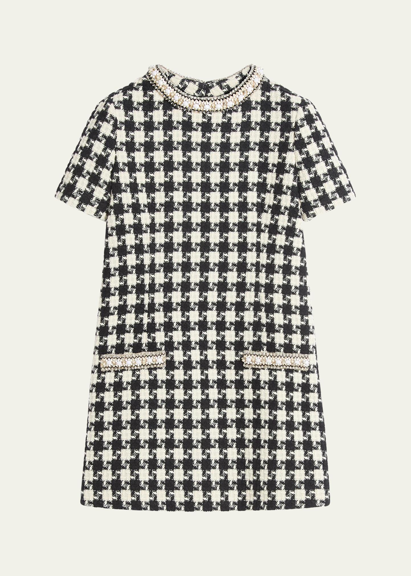 tweed houndstooth crystal mini dress