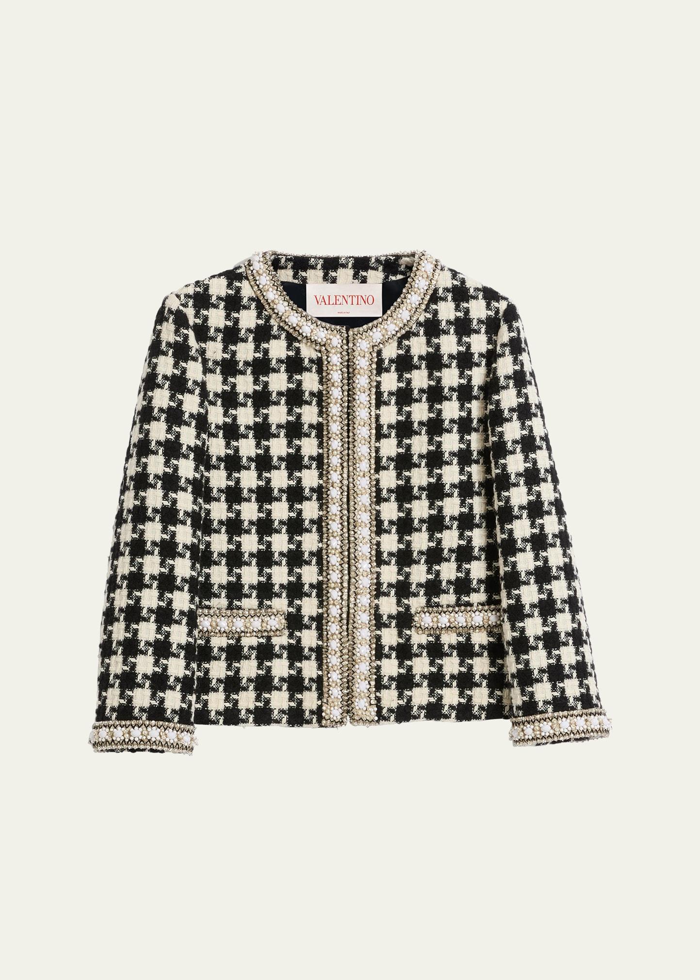 tweed houndstooth crystal trim jacket