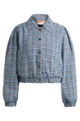 tweed jacket with denim check- patterned women's tailored jackets