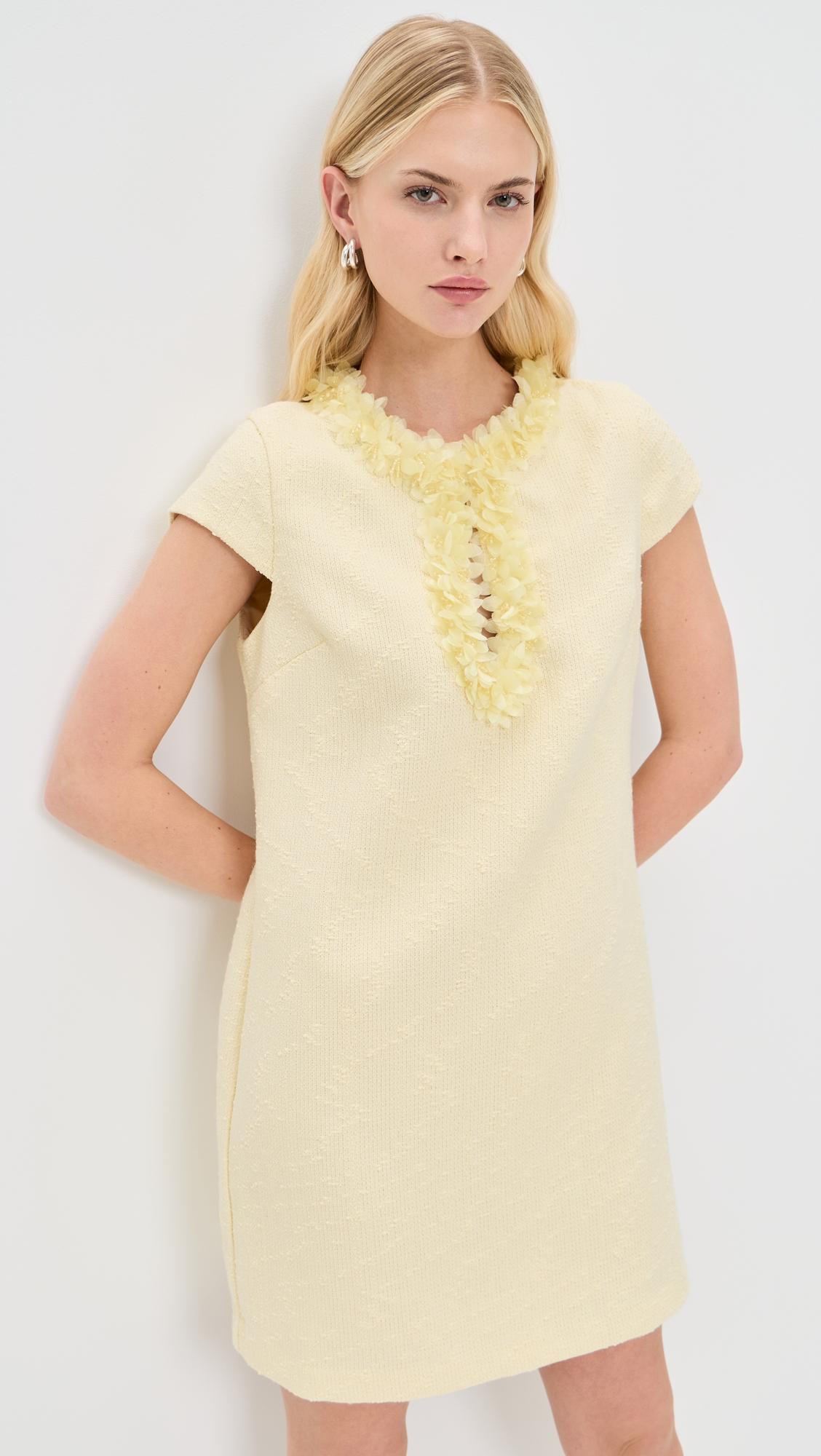 tweed mini dress with floral trim