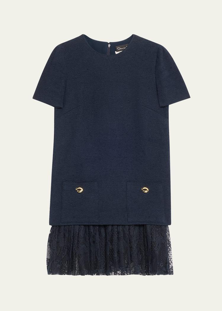 tweed pleated lace mini dress