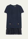tweed pleated lace mini dress