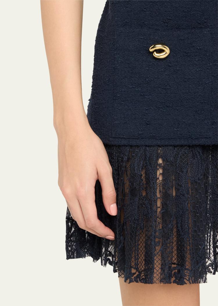 tweed pleated lace mini dress