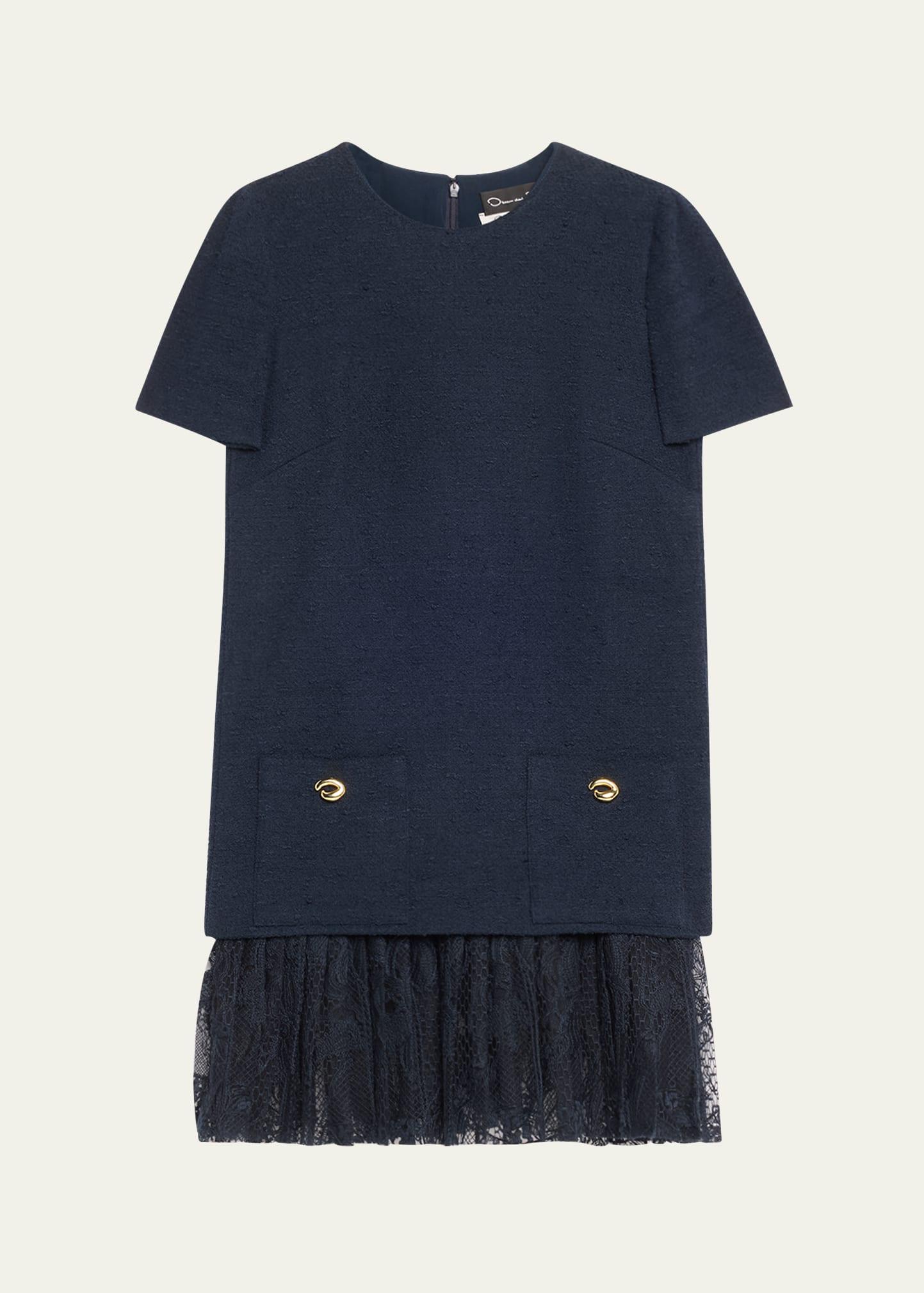 tweed pleated lace mini dress