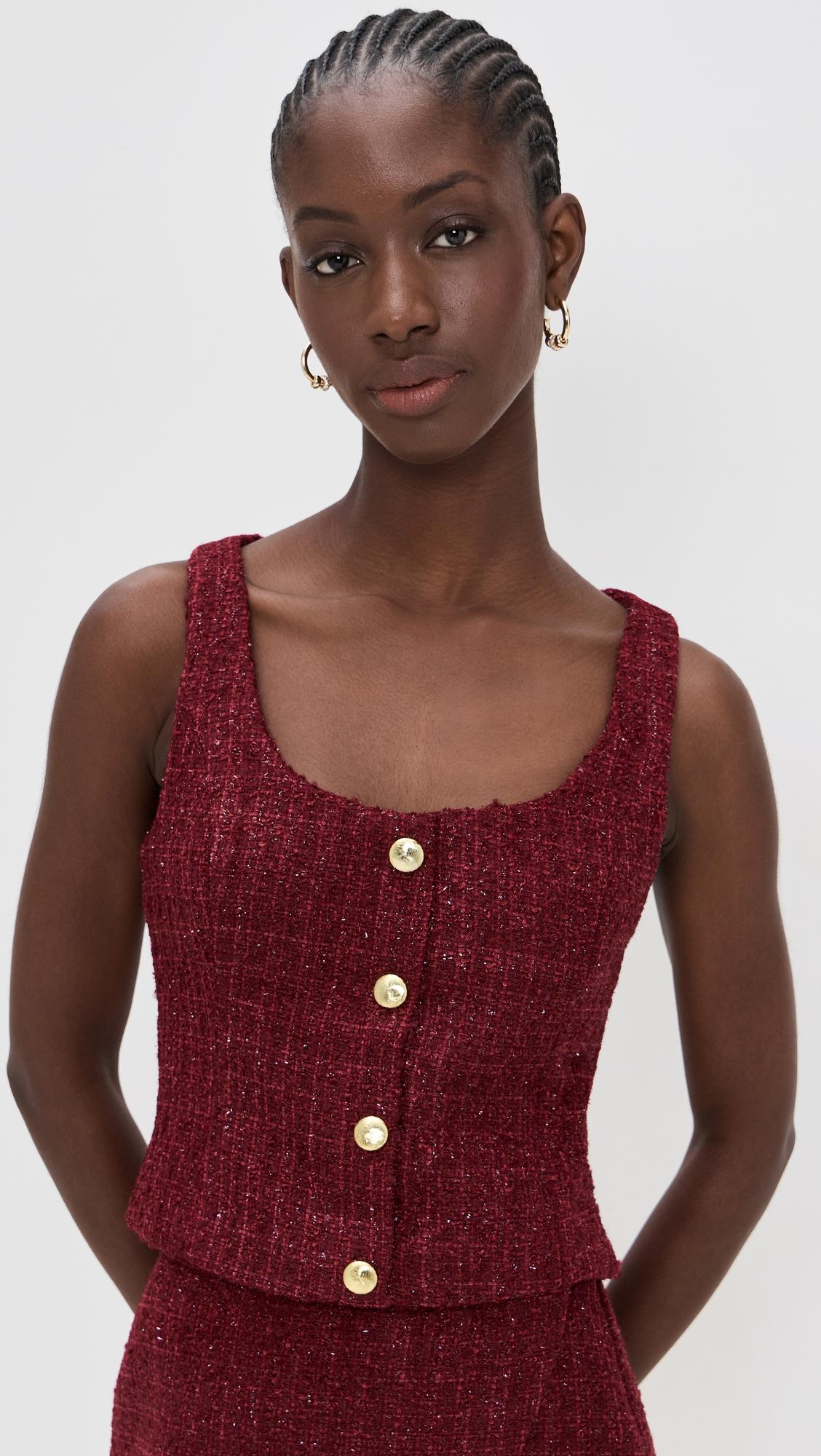 tweed scoop neck buttoned top