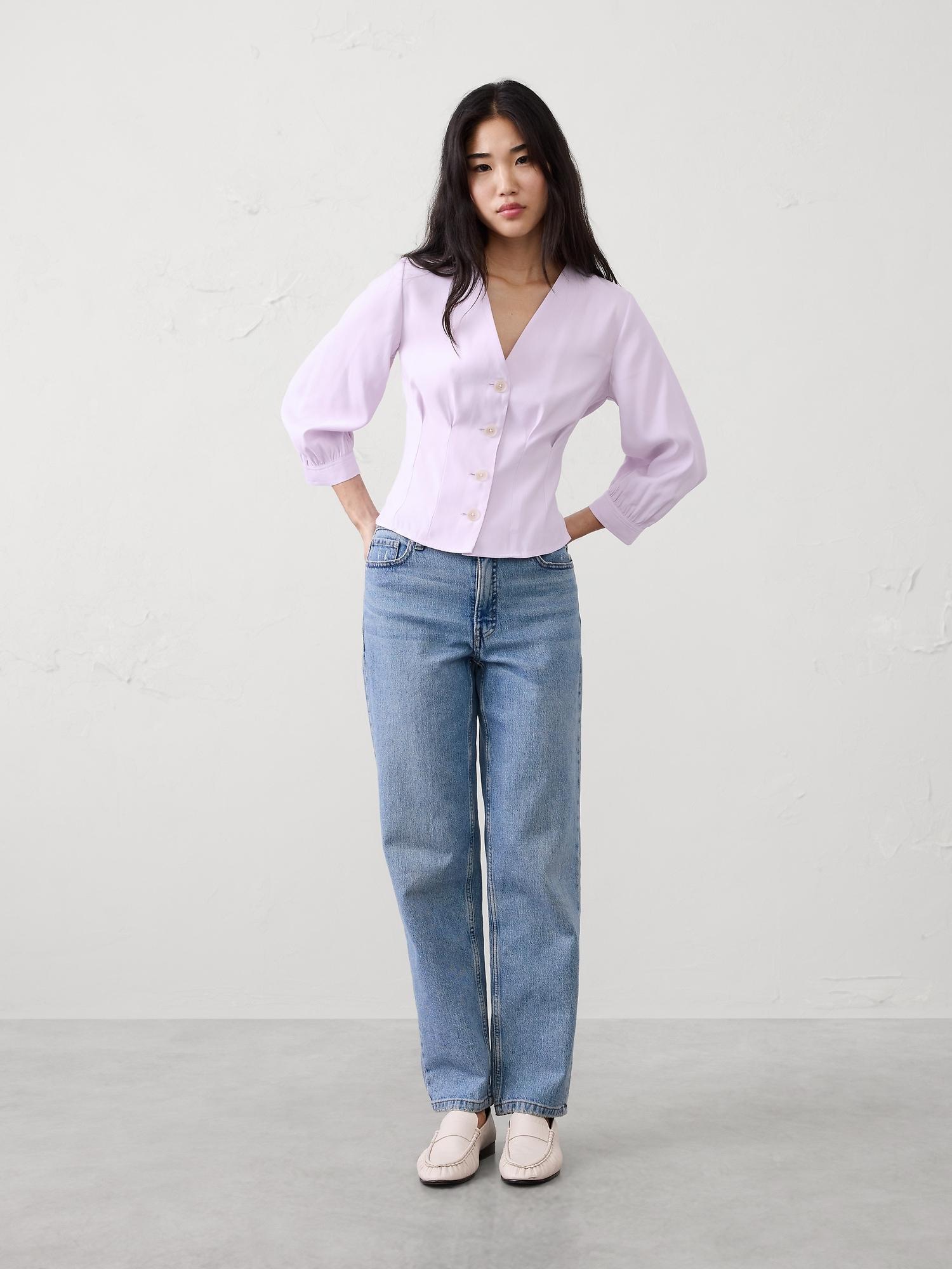 twill 3/4-sleeve corset shirt