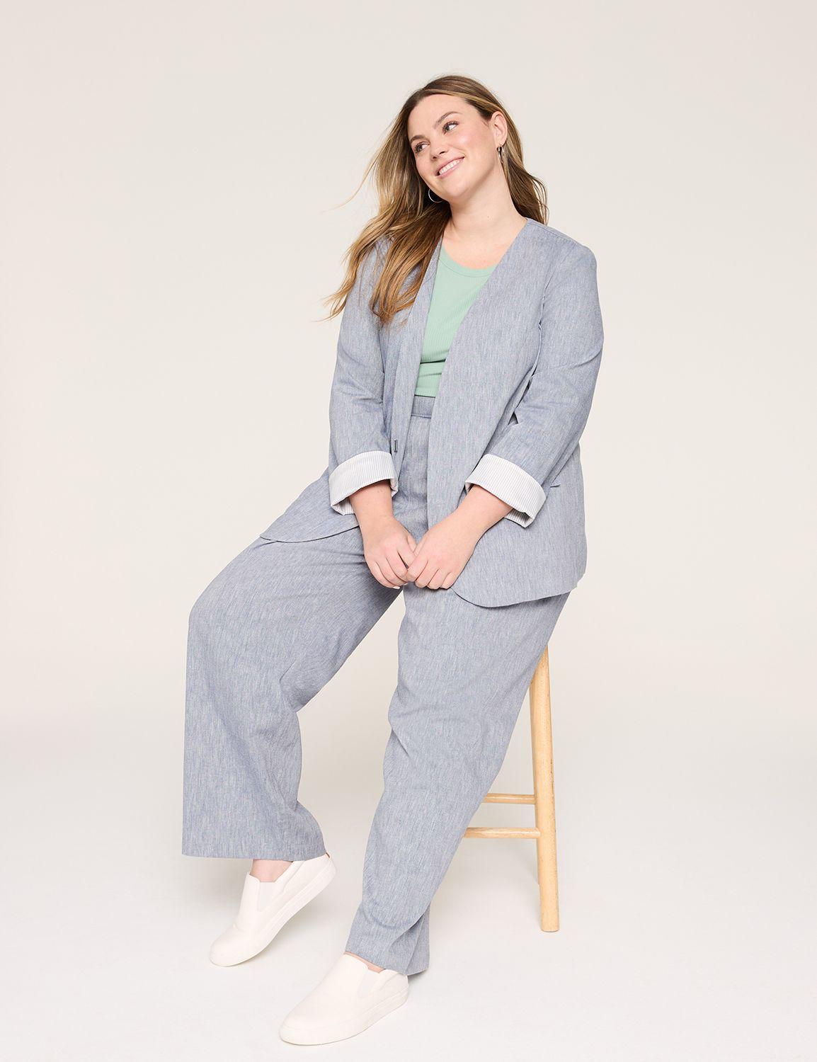 twill collarless blazer