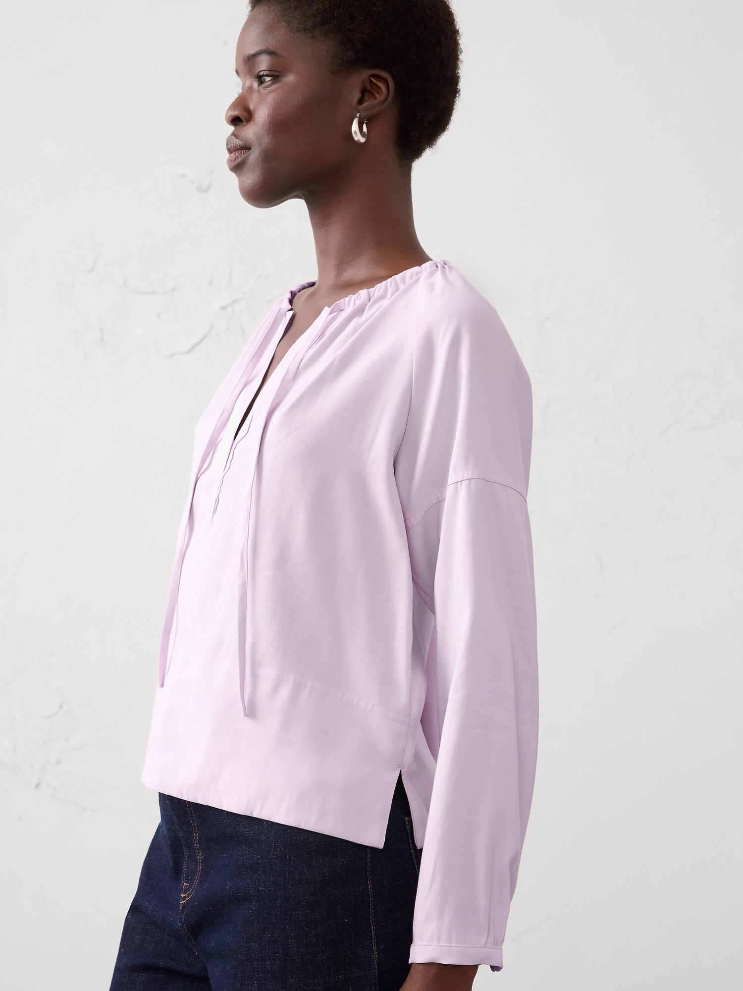 twill shirred popover shirt