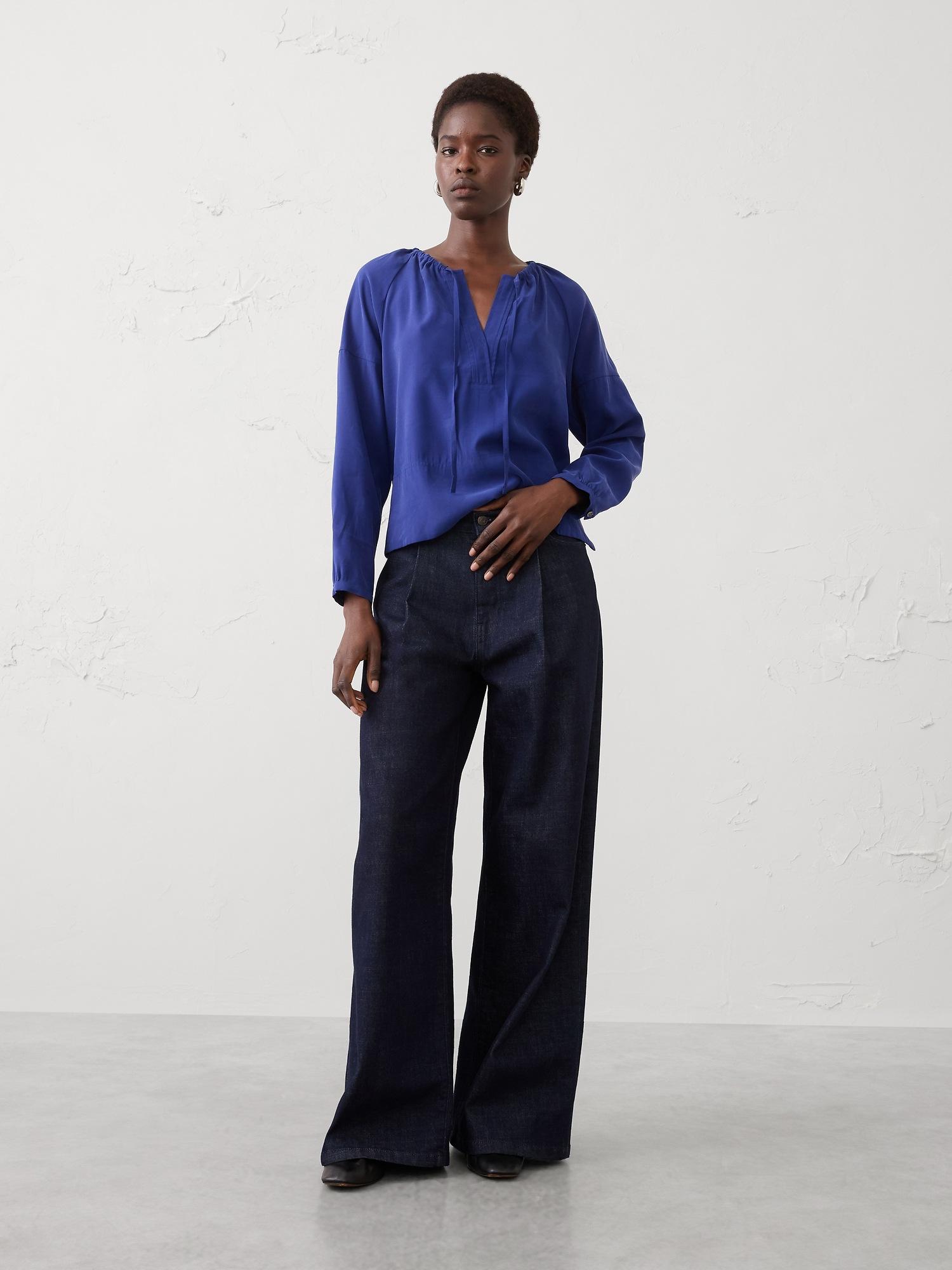 twill shirred popover shirt