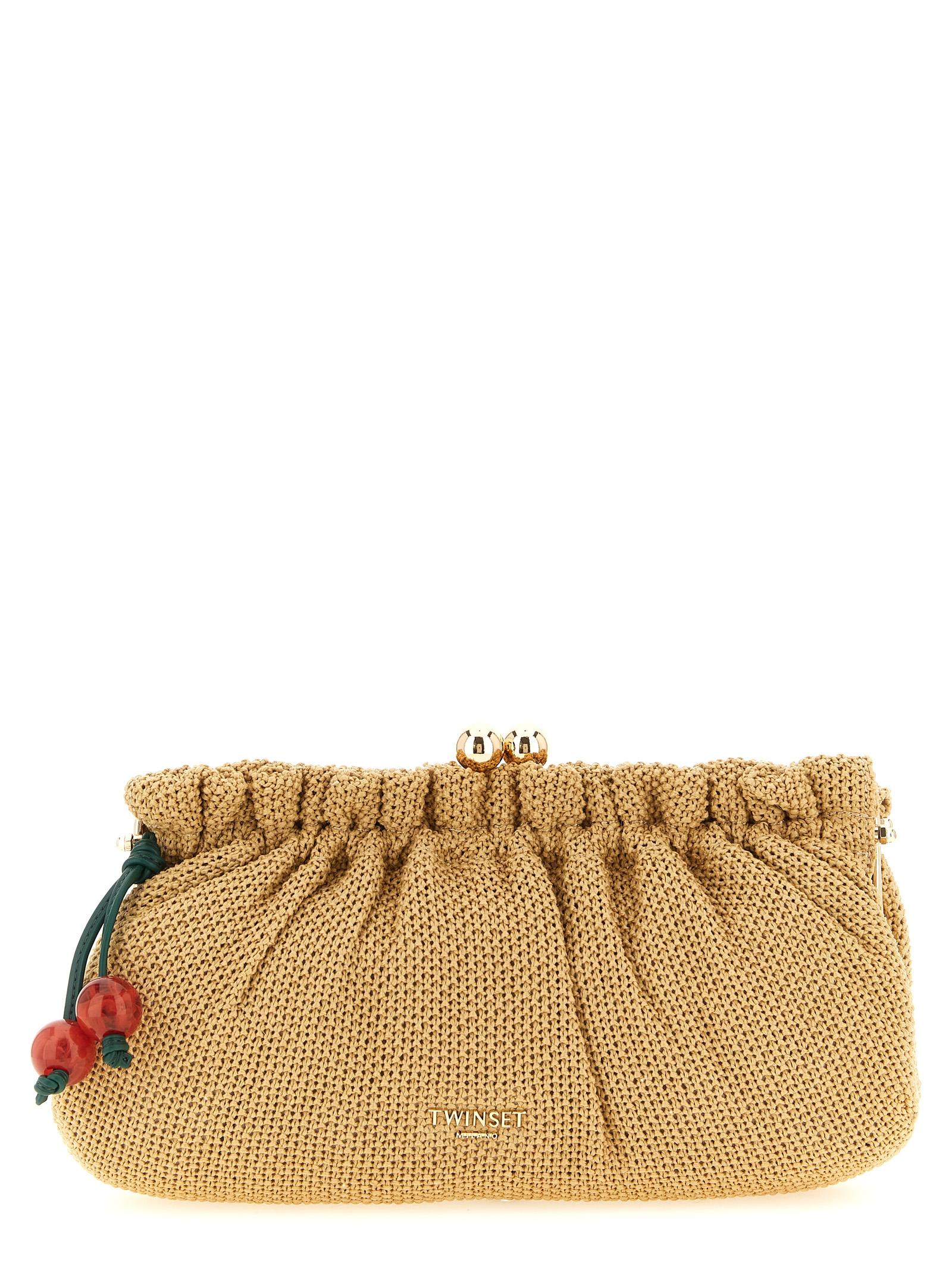 twin set braided raffia clutch beige polyethylene - women