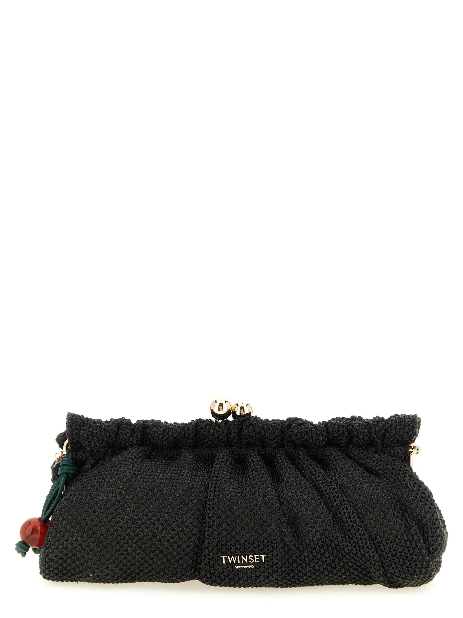 twin set braided raffia clutch black polyethylene - women