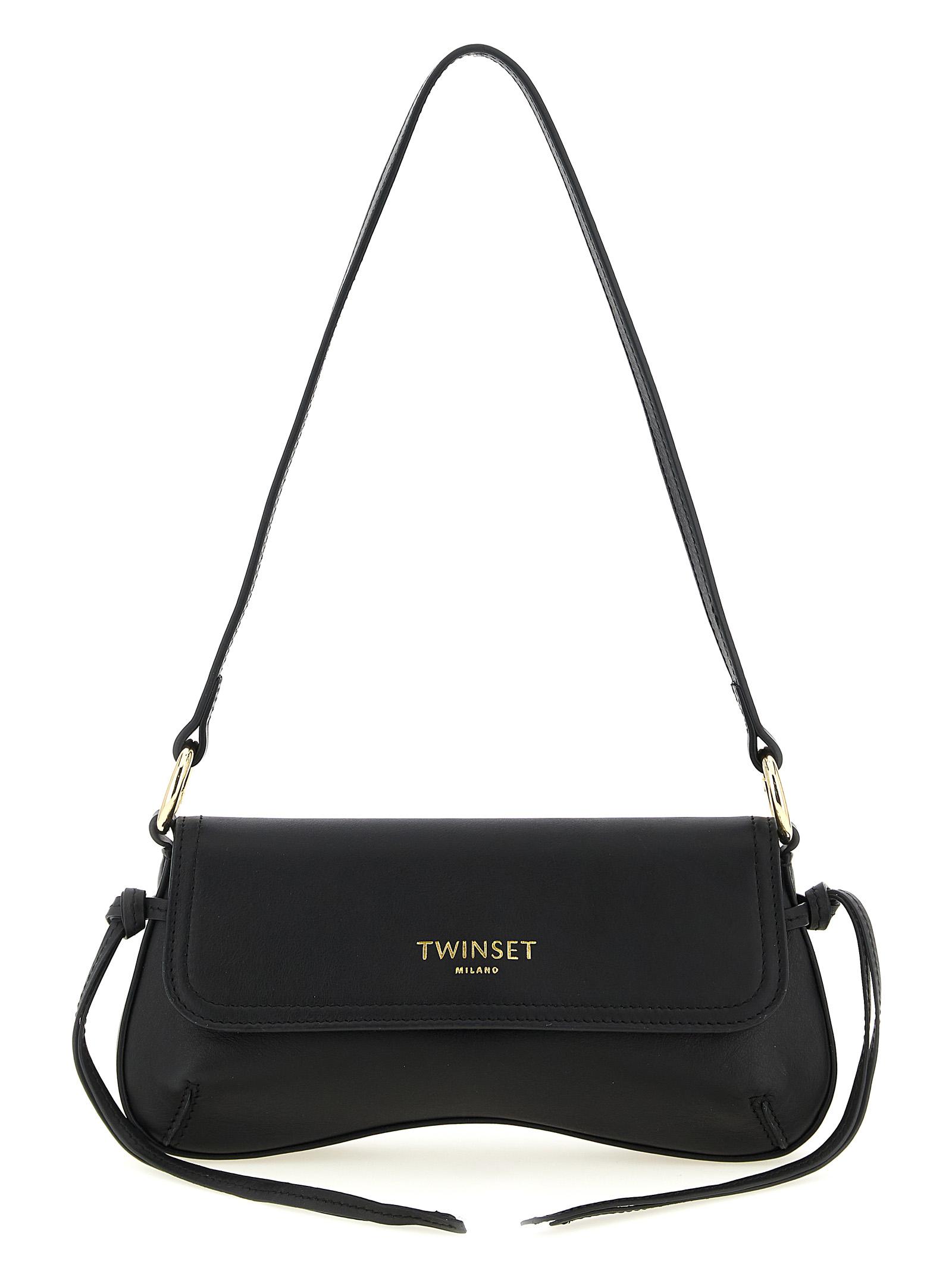 twin set leather shoulder bag black - women