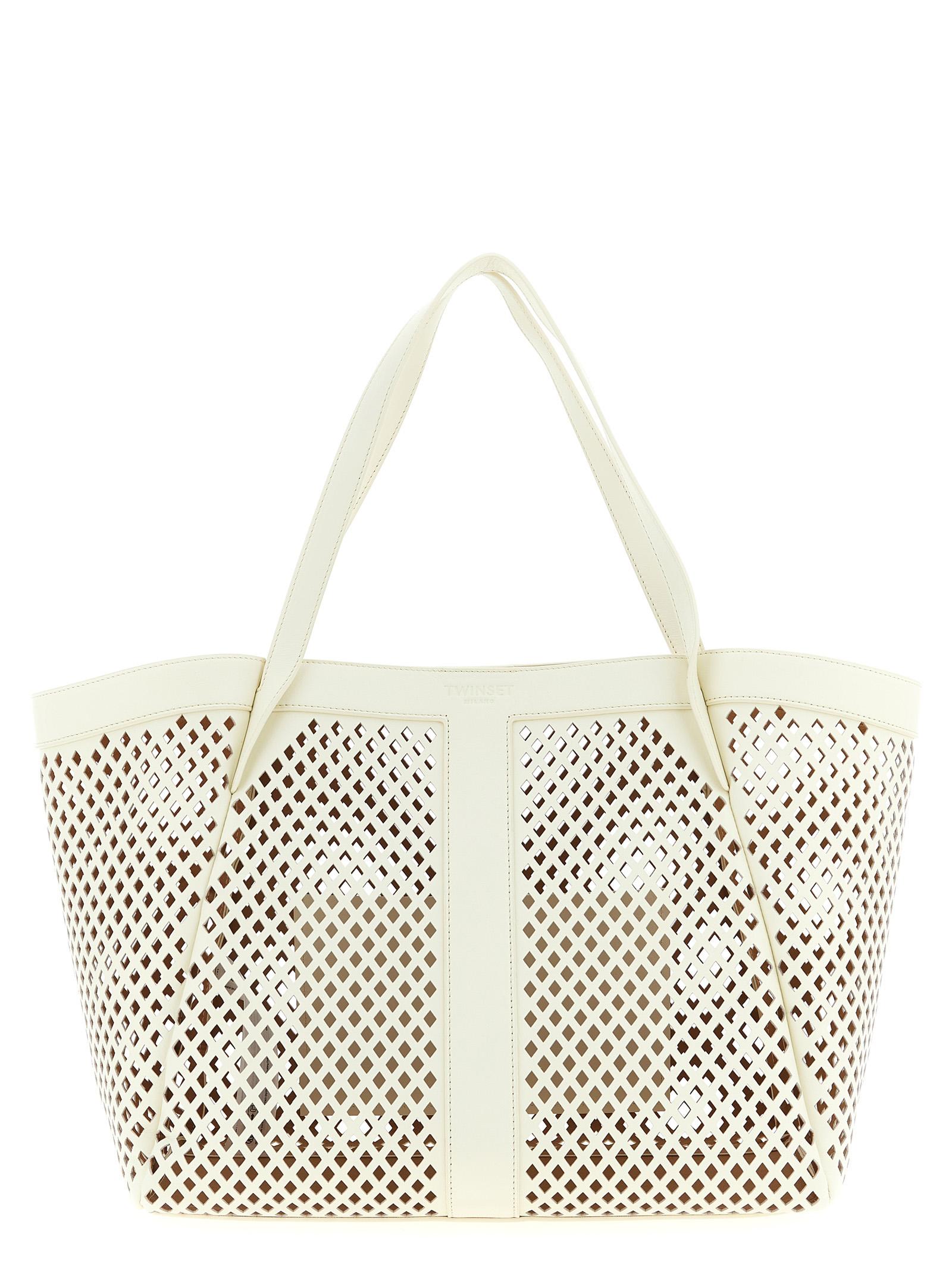 twin set openwork leather shopping bag white tote - women