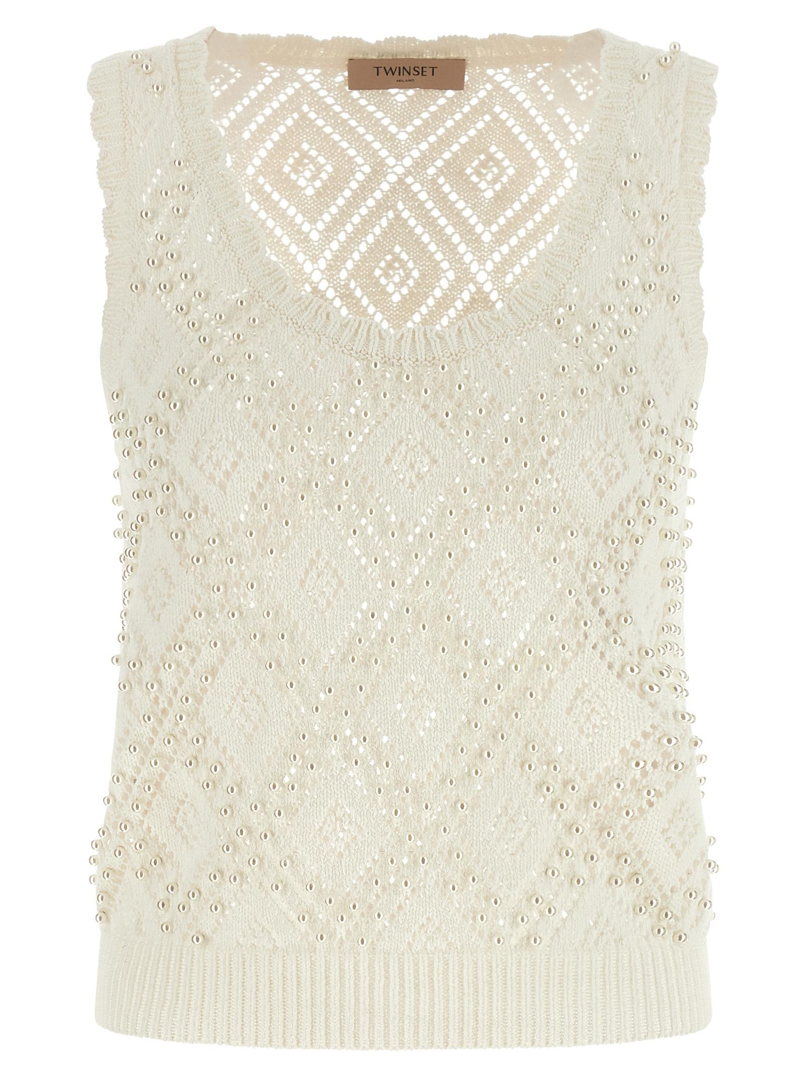 twin set pearl top white cotton tops - women