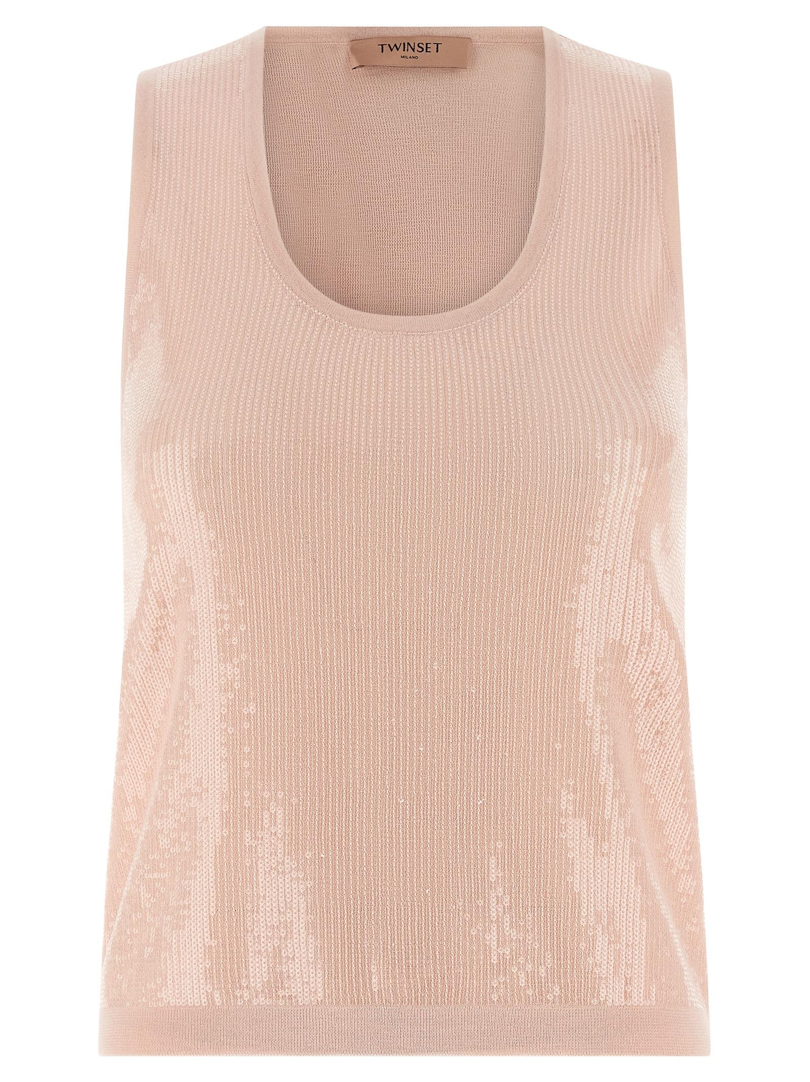 twin set sequin top pink cotton tops - women