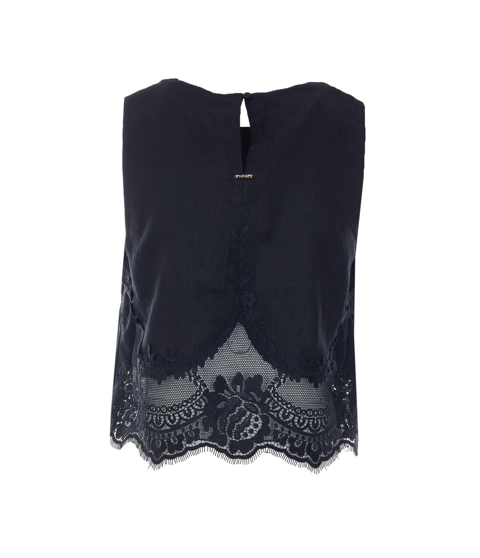 twin-set top black linen - women