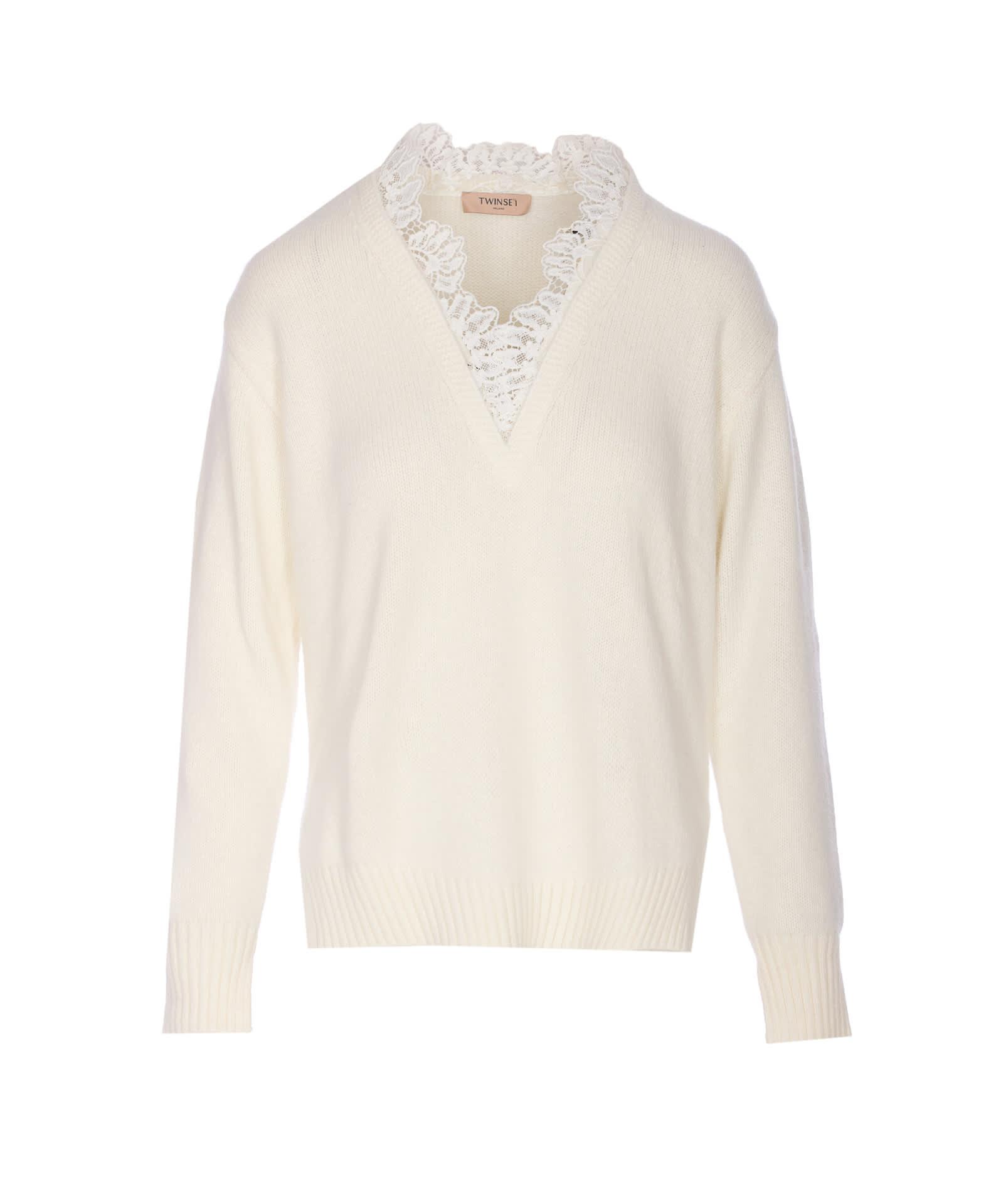 twinset angora blend sweater with lace