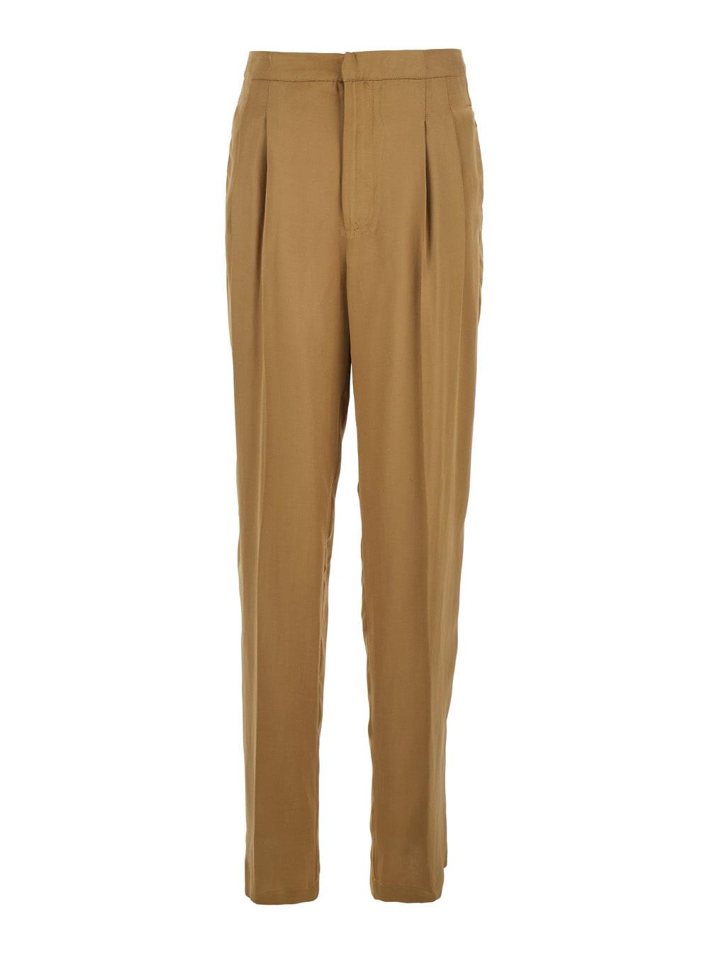 twinset beige pants with pences and logo plaque on the rear in viscose blend woman