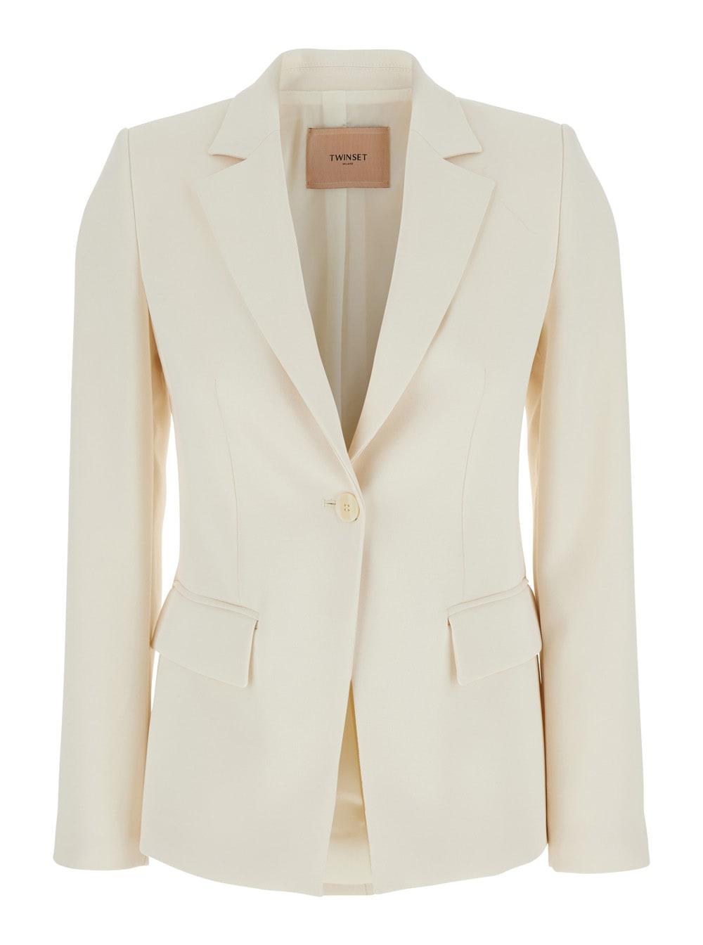 twinset beige single-breasted jacket with notched revers in viscose blend stretch woman