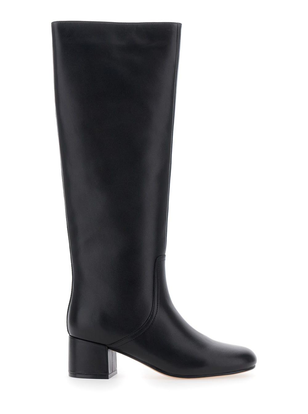 twinset black knee high boots with round toe in leather woman