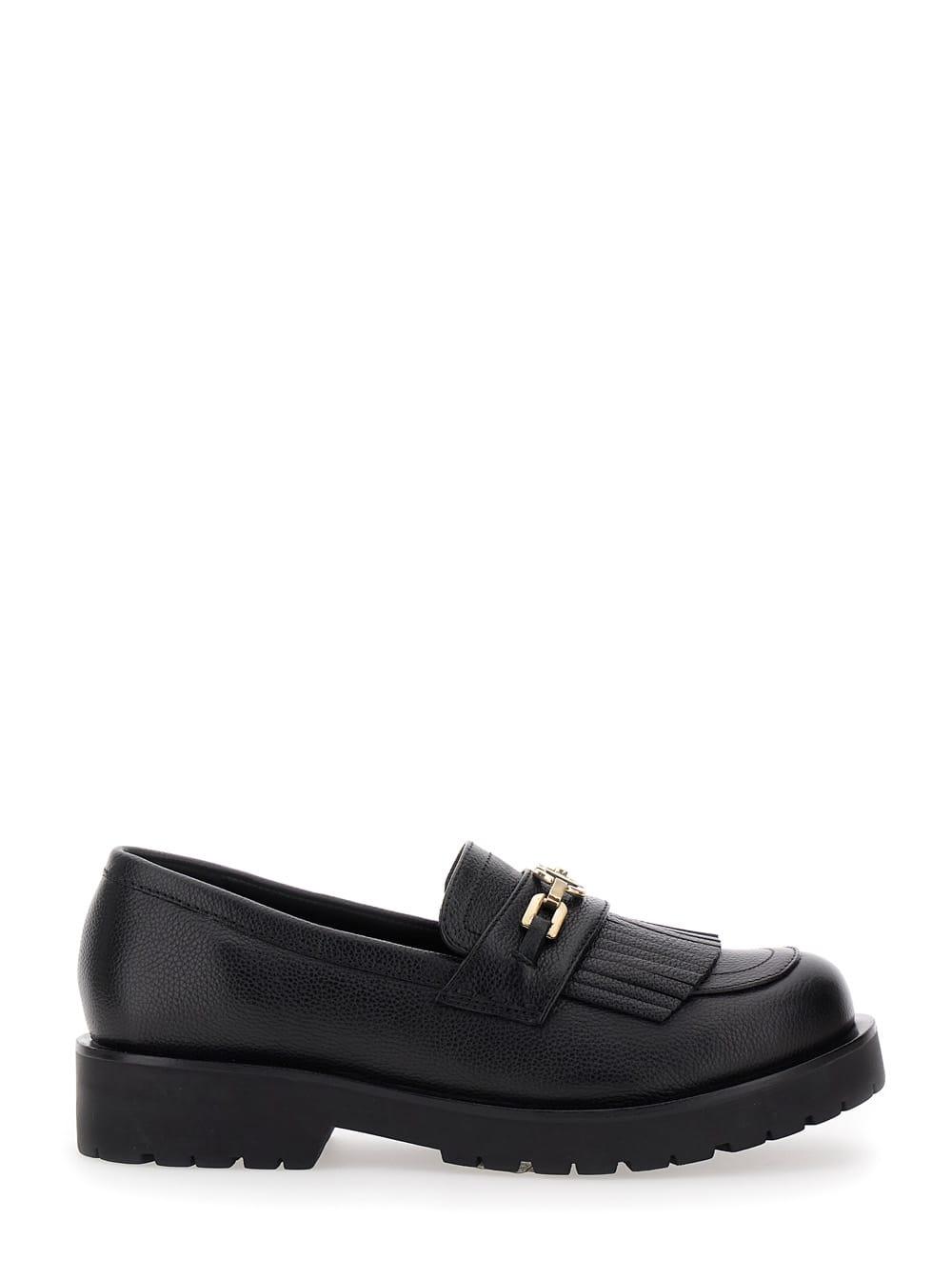 twinset black loafers with platform and metallic logo in leather woman