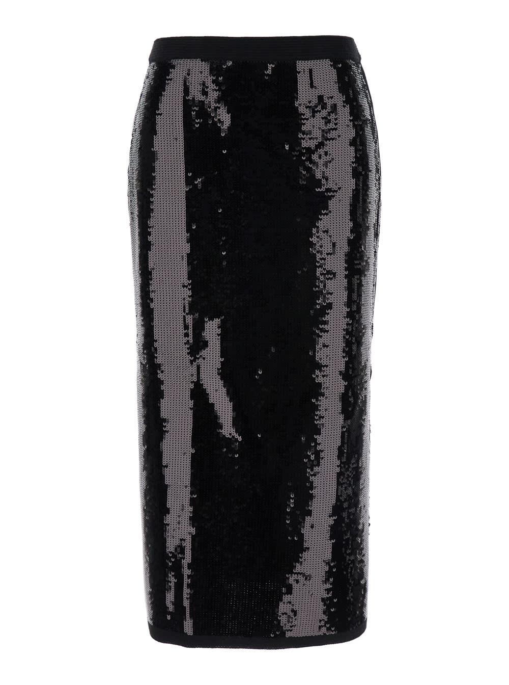 twinset black midi skirt with sequins all-over in technical fabric woman