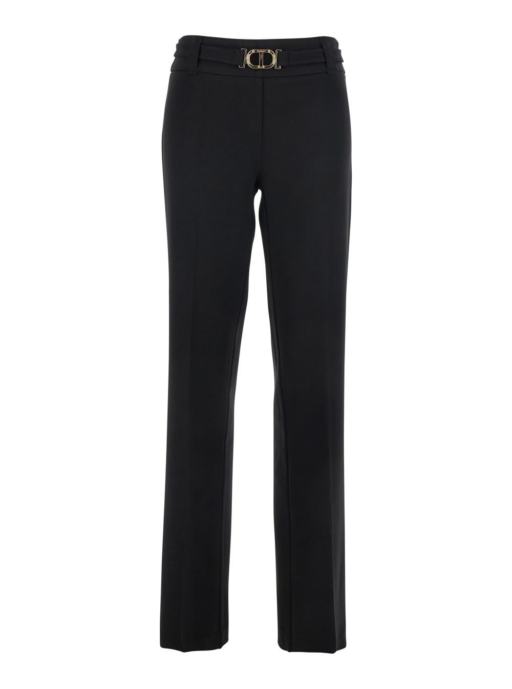 twinset black pants with belt with buckle and belt loops in viscose blend stretch woman