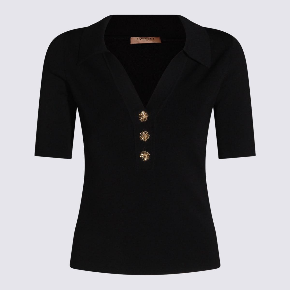 twinset black viscose polo shirt