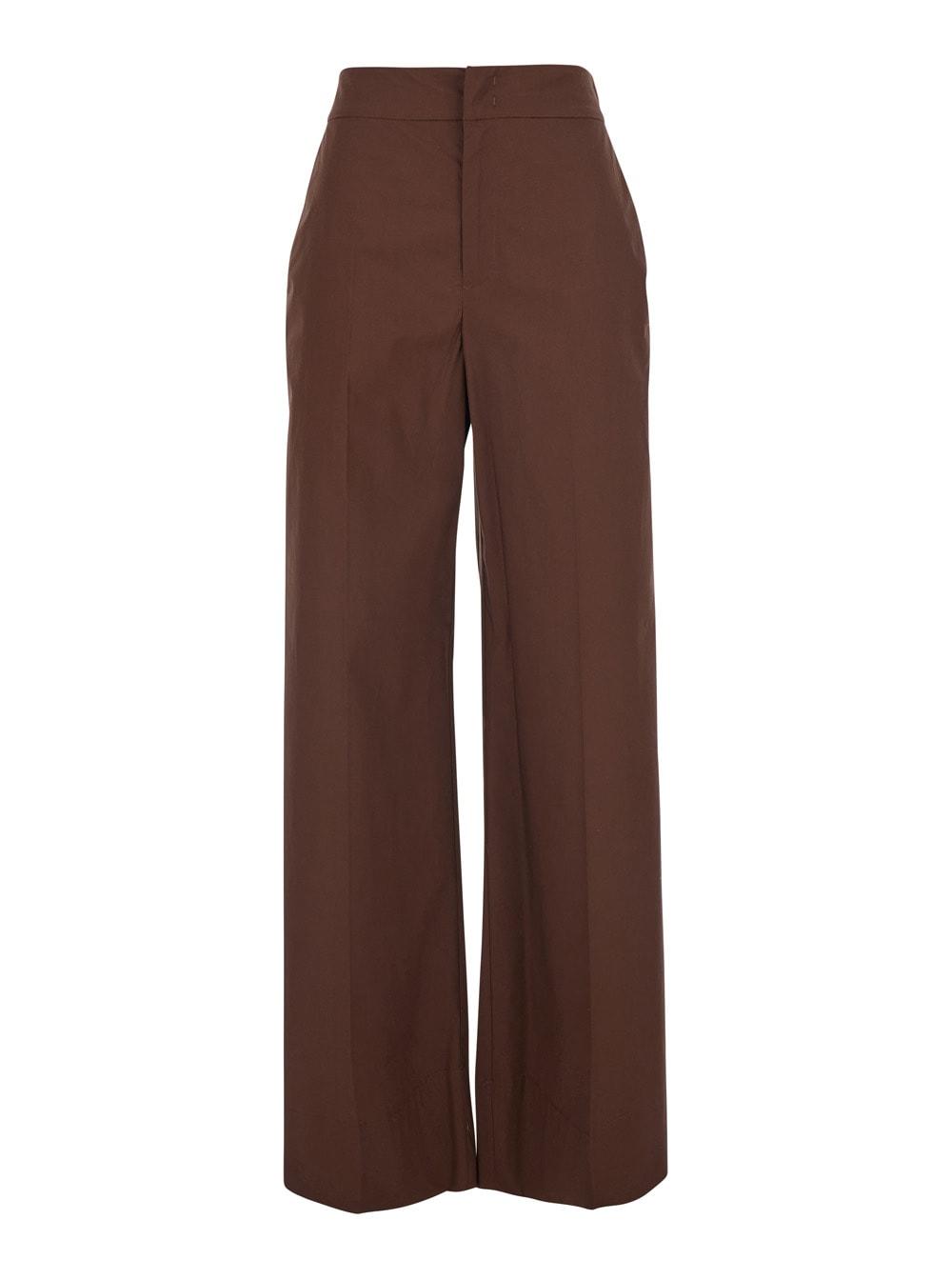 twinset brown high-waisted wide leg trousers with side pockets for women