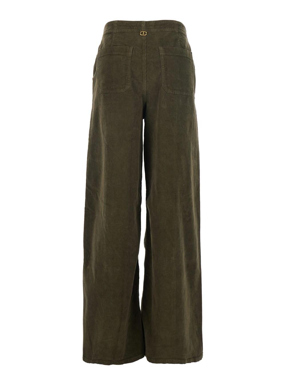 twinset brown pants with belt loops in ribbed velvet woman