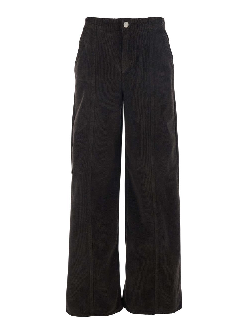 twinset brown pants with belt loops in ribbed velvet woman