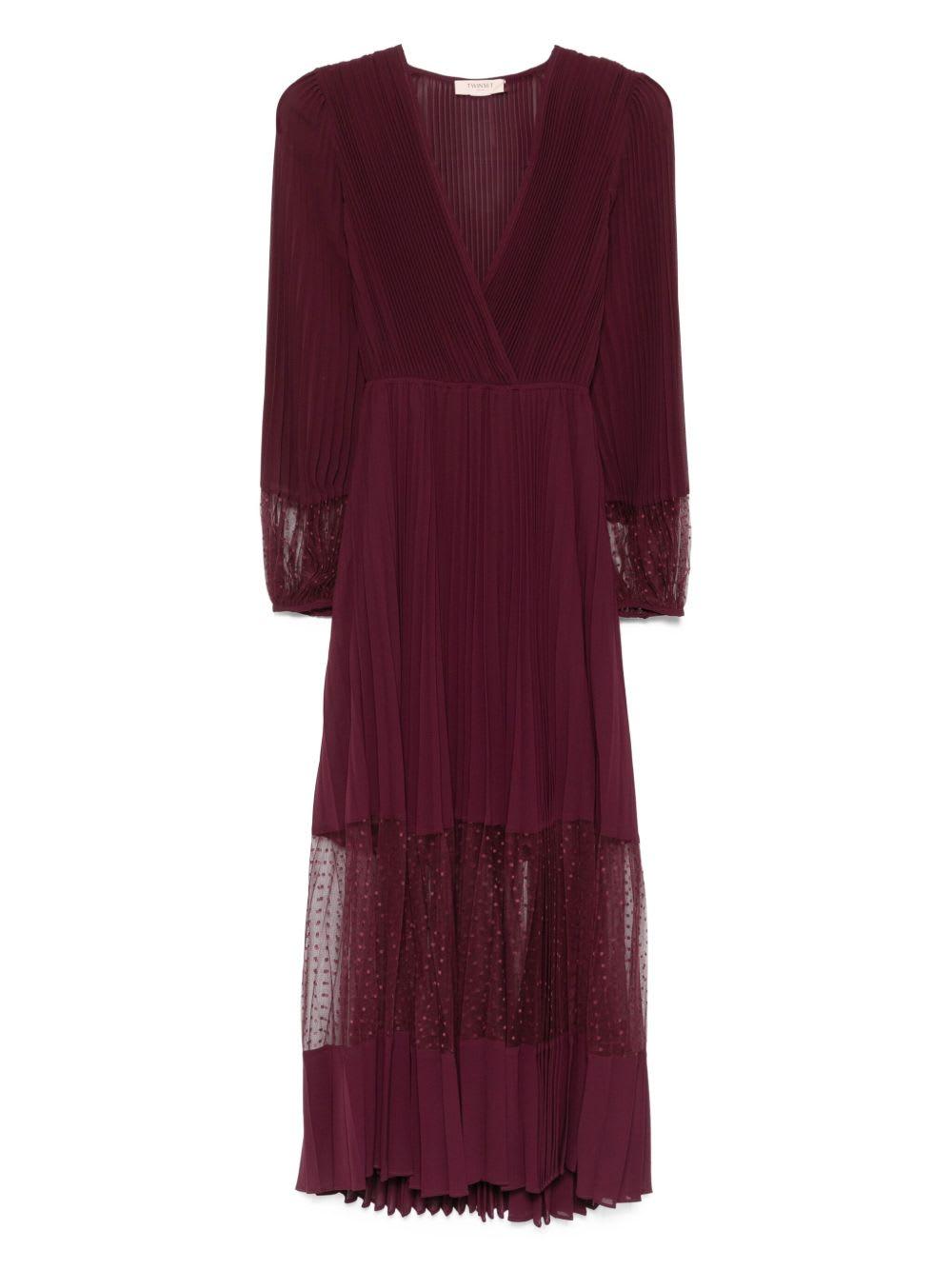 twinset burgundy pleated dress