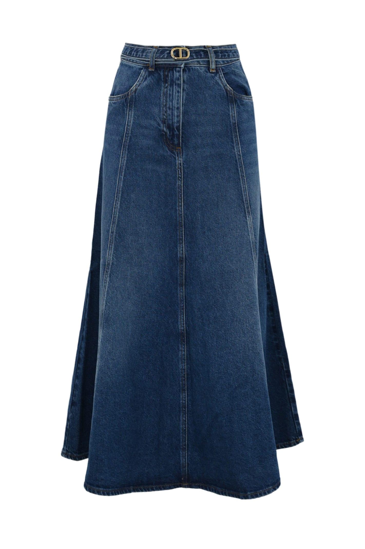 twinset denim skirt with oval-t belt