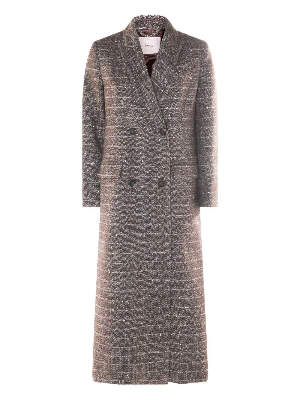 twinset double-breasted herringbone coat