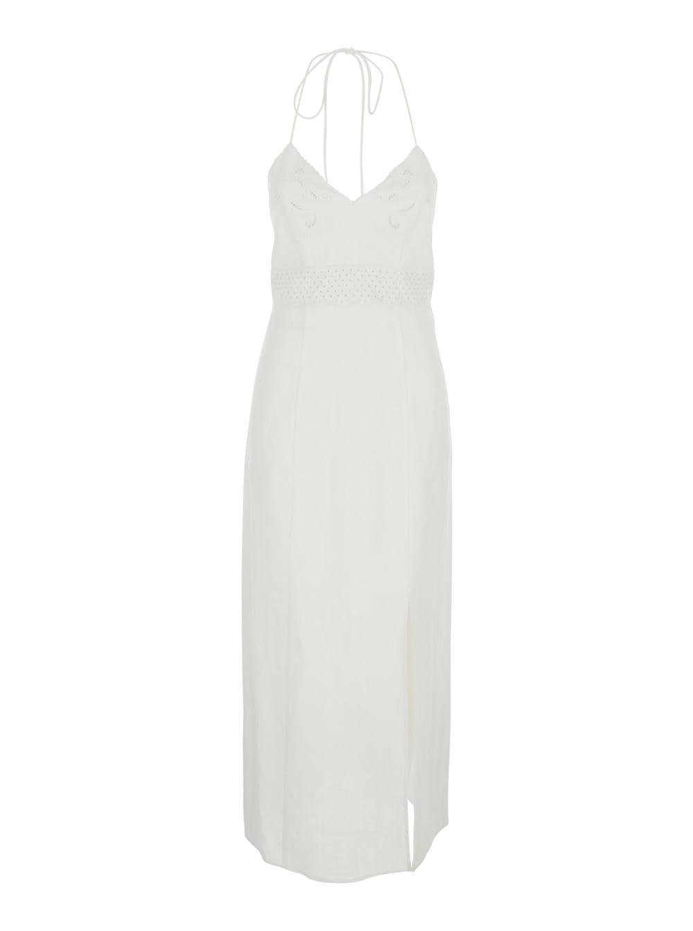 twinset dress embroidery white with detailed embroidery in linen women