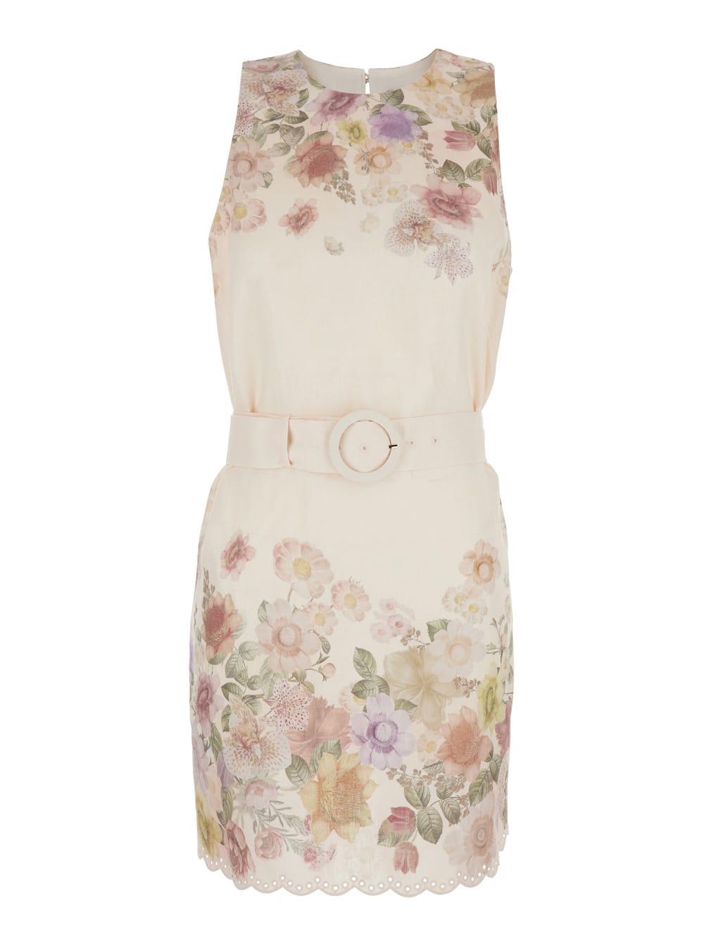 twinset dress flower print beige with floral print in linen women