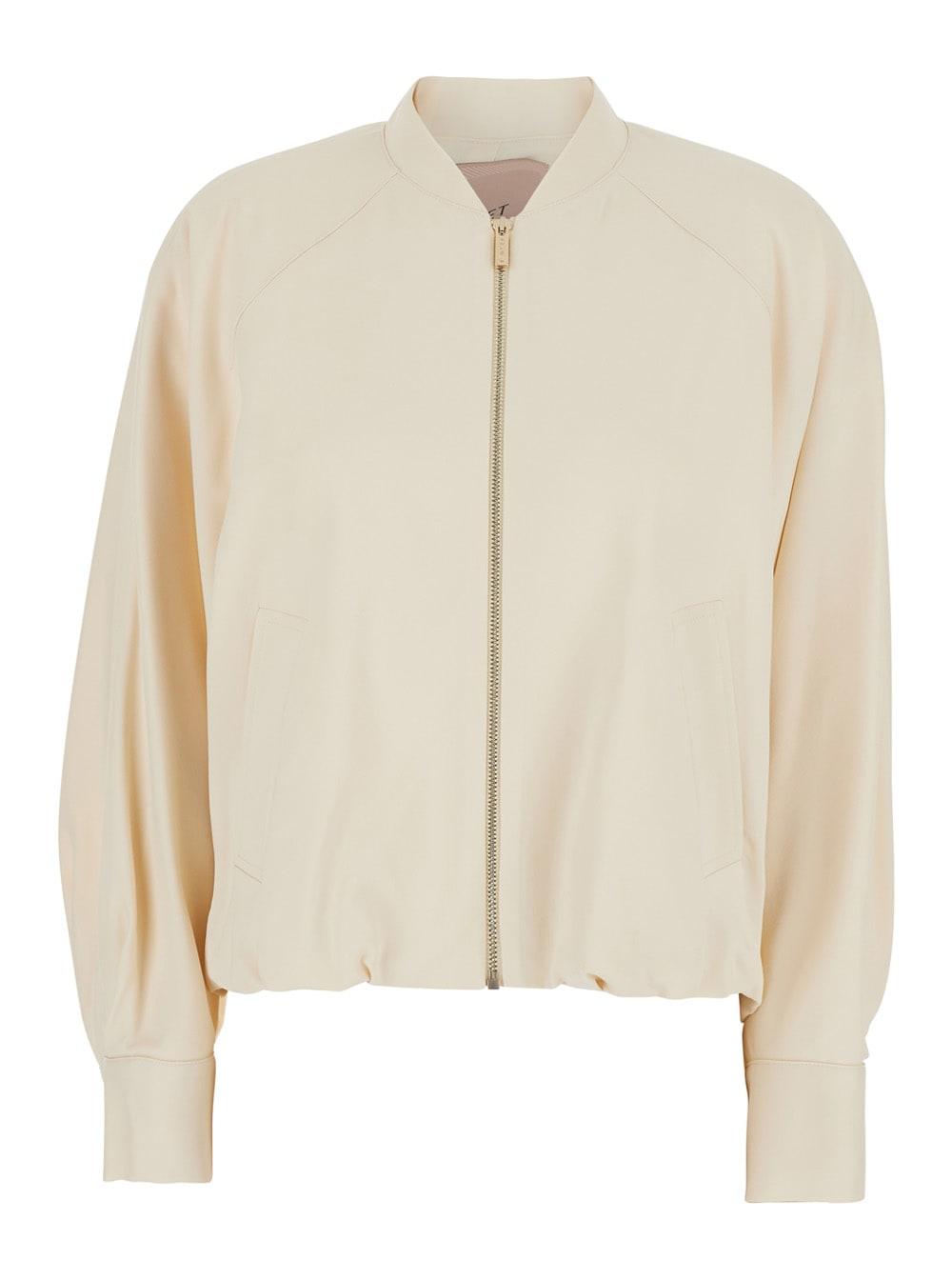 twinset jacket with ruffles and logo patch on the back in blend white women