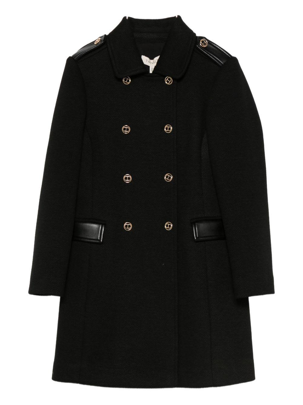 twinset kids double-breasted coat with shoulder pads