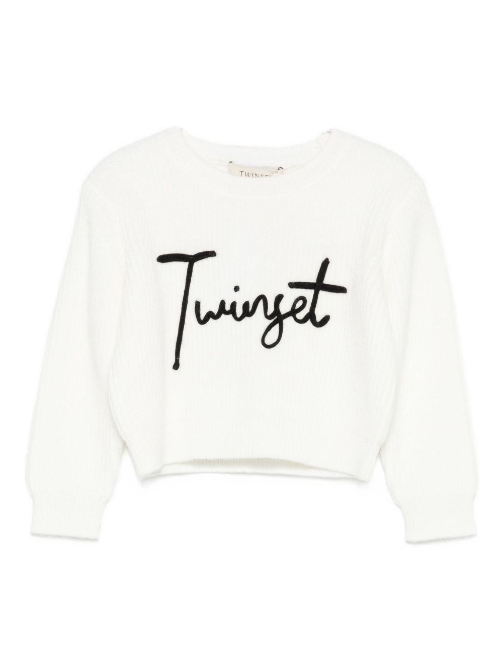 twinset kids white wool crewneck sweater