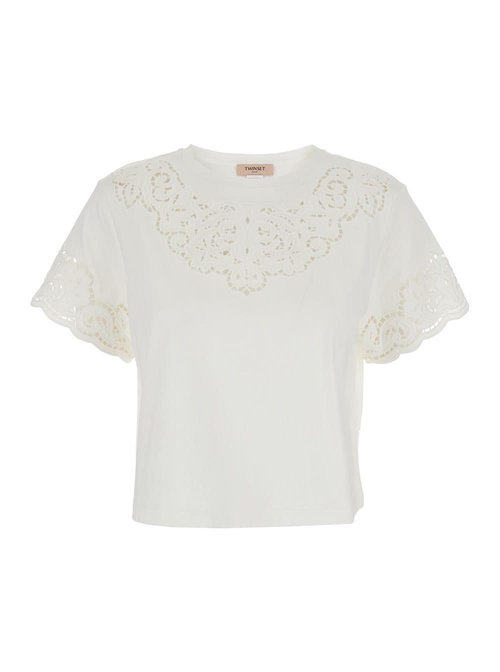 twinset knitwear - white - long sleeve sweater with round neck - in cotton - women