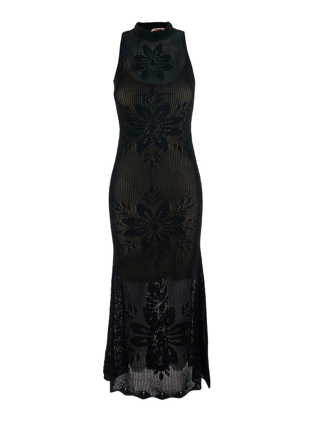 twinset long dress knitted dress black with v-neck and long sleeves in viscose women