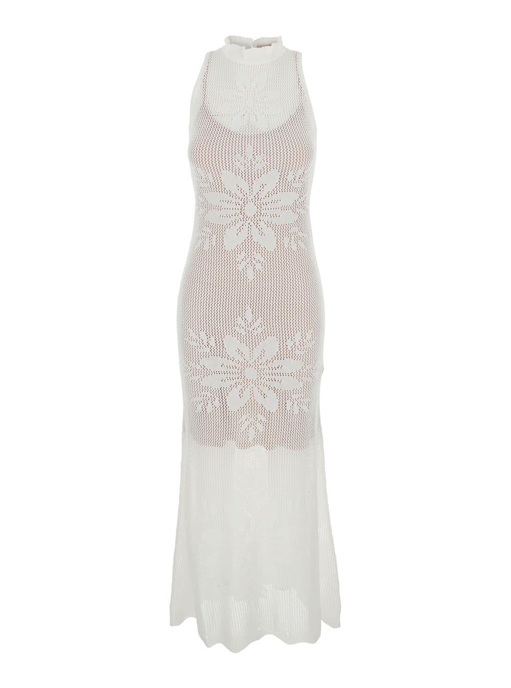 twinset long dress knitted dress white with v-neck and long sleeves in viscose women