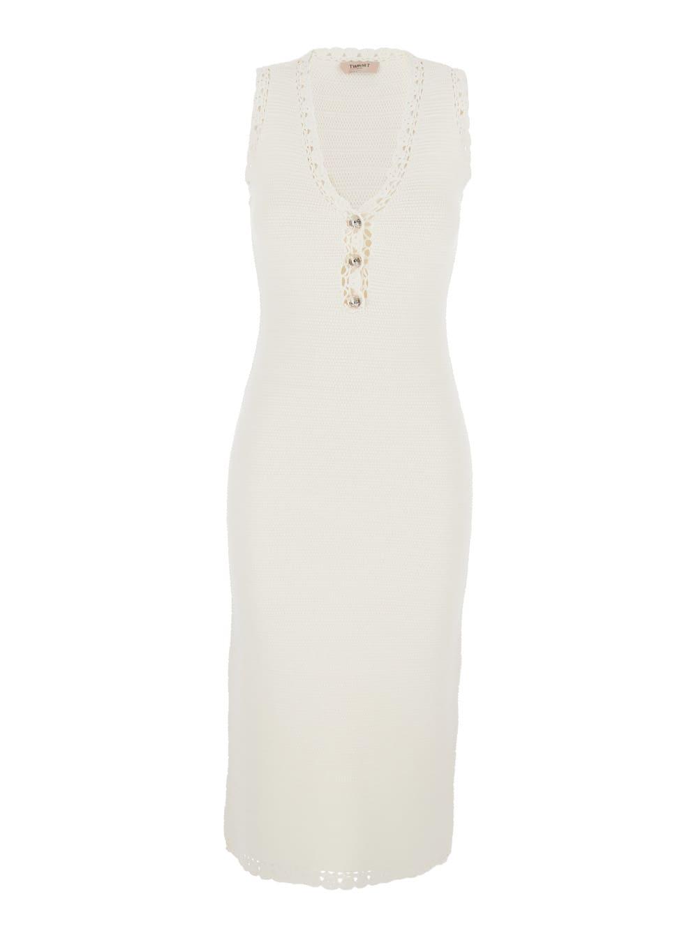 twinset long dress long dress white with v-neck and long sleeves in viscose for women