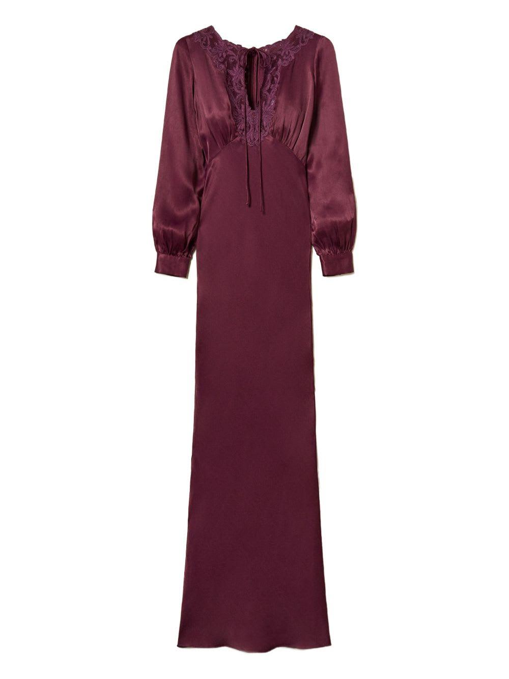 twinset long satin dress with embroidery