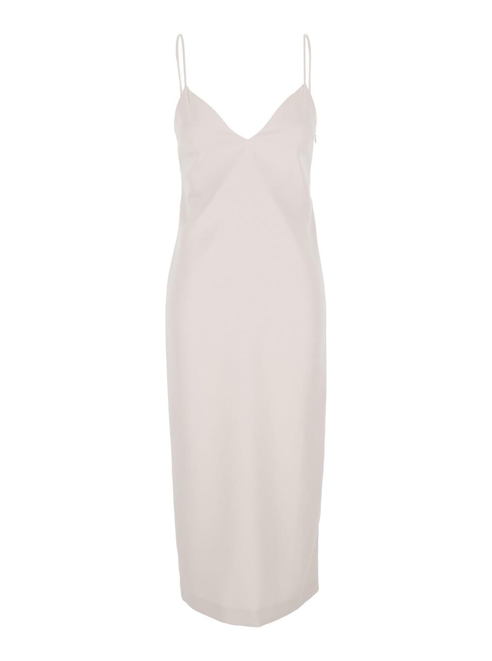 twinset long sleeveless dress with v-neck and single vent at the back in pink fabric for women