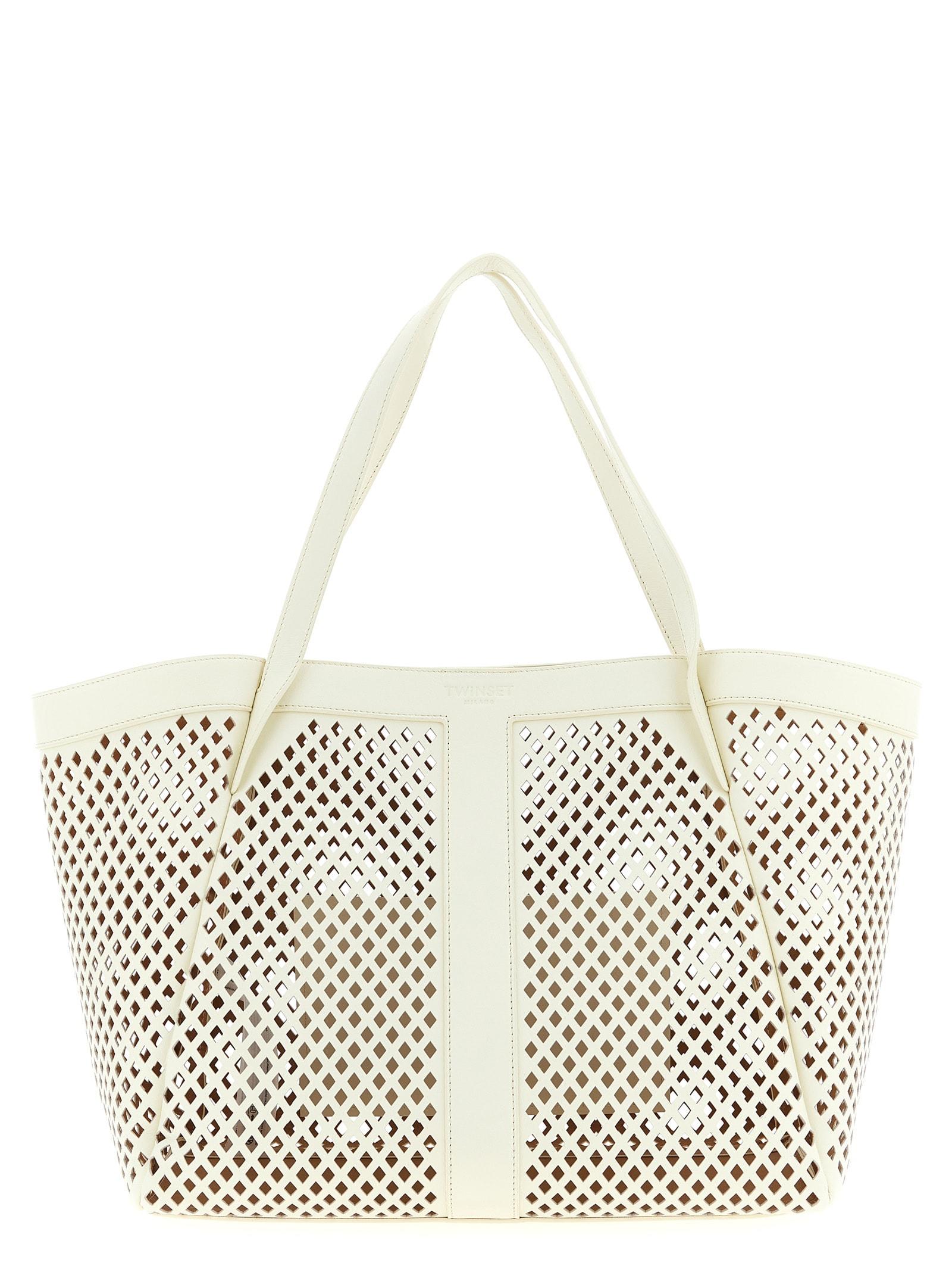 twinset openwork leather shopping bag